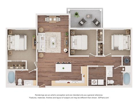 Floor plan for 3 beds, 2 baths, 1172 sqft